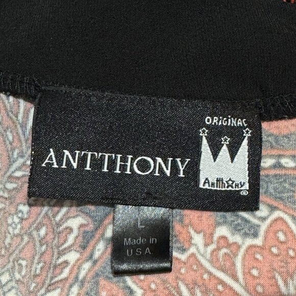 Vintage Y2K Antthony Maxi Dress L Paisley Orange Black Empire Long Sleeve V-neck - Picture 6 of 9